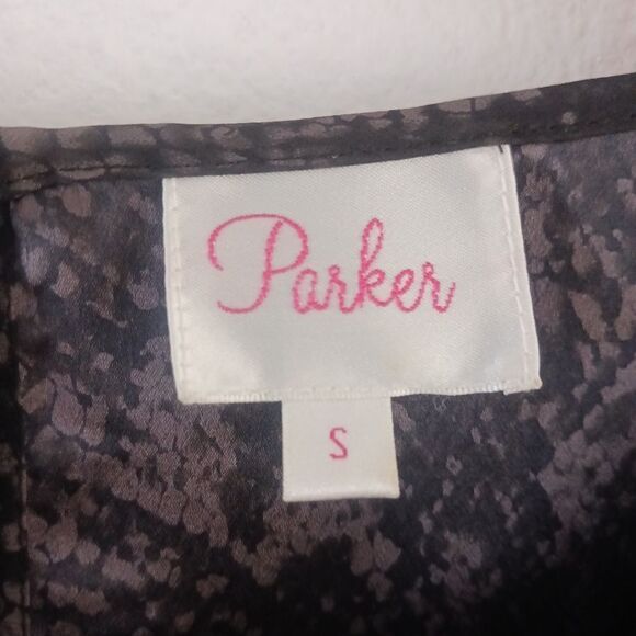 Parker short sleeve snake print black blouson over the knee silk dress size S - Picture 4 of 9